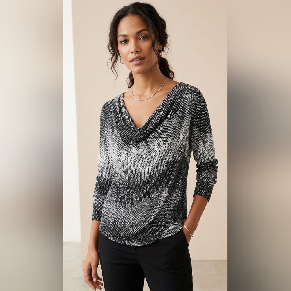 5 For $25✨ Womens Laura Small-Medium Long black white Grey longsleeve blouse top